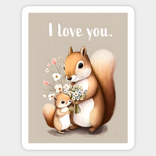 I love you baby squirrel holding flowers Sticker
